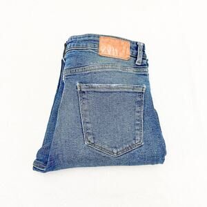 Zara Vintage Wash Bootcut Denim Jeans Split Raw Hem Size 8